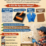 “Self Painting Kit with stencil roller tray DIY wall design tools”