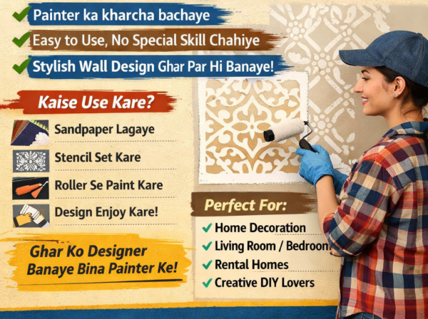 “Self Painting Kit with stencil roller tray DIY wall design tools”