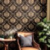 PG DIY Wallpaper Black Damask (45 x 500 CM, Black) | Luxury Self Adhesive Wall Stickers Roll | Decorative PVC Vinyl Wallpaper for Living Room Bedroom Hall | Easy Peel & Stick Home Decor.