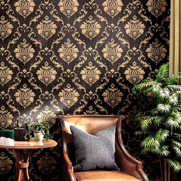 PG DIY Wallpaper Black Damask (45 x 500 CM, Black) | Luxury Self Adhesive Wall Stickers Roll | Decorative PVC Vinyl Wallpaper for Living Room Bedroom Hall | Easy Peel & Stick Home Decor.
