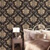 PG DIY Wallpaper Black Damask (45 x 500 CM, Black) | Luxury Self Adhesive Wall Stickers Roll | Decorative PVC Vinyl Wallpaper for Living Room Bedroom Hall | Easy Peel & Stick Home Decor.