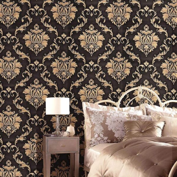 PG DIY Wallpaper Black Damask (45 x 500 CM, Black) | Luxury Self Adhesive Wall Stickers Roll | Decorative PVC Vinyl Wallpaper for Living Room Bedroom Hall | Easy Peel & Stick Home Decor.